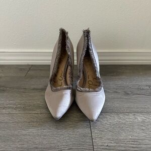 Sam Edelman Halan Satin Fringe Silver Heels